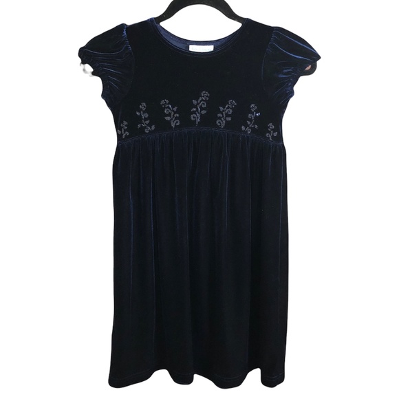 Rare Editions Navy Blue Velvet Velour Dress Floral Girls Size 6 - Picture 1 of 7